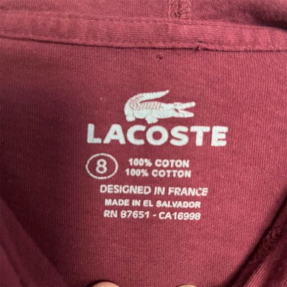 Lacoste Men's Pullover Hoodie 8XLMaroon Embroidered Logo Kangaroo Pocket - Picture 4 of 5